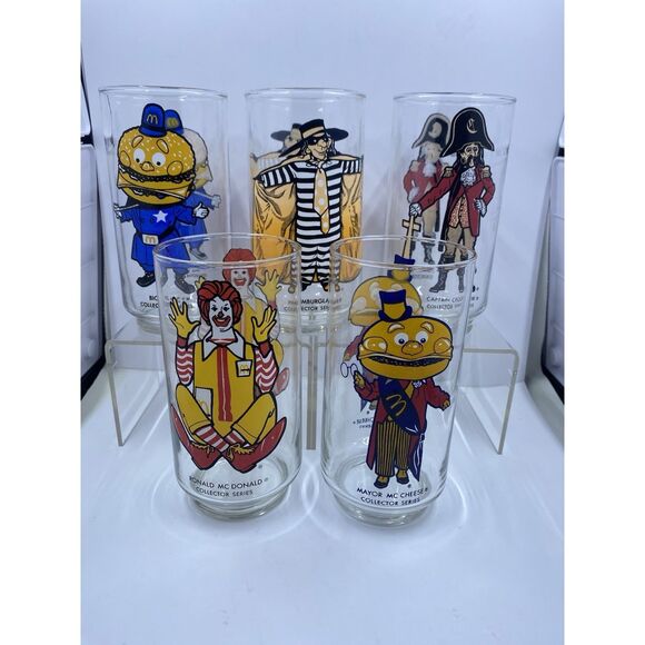 1977 McDonaldland Glasses Set of 5 Ronald McDonald Mayor Hamburglar Big Mac Croo - Picture 1 of 10